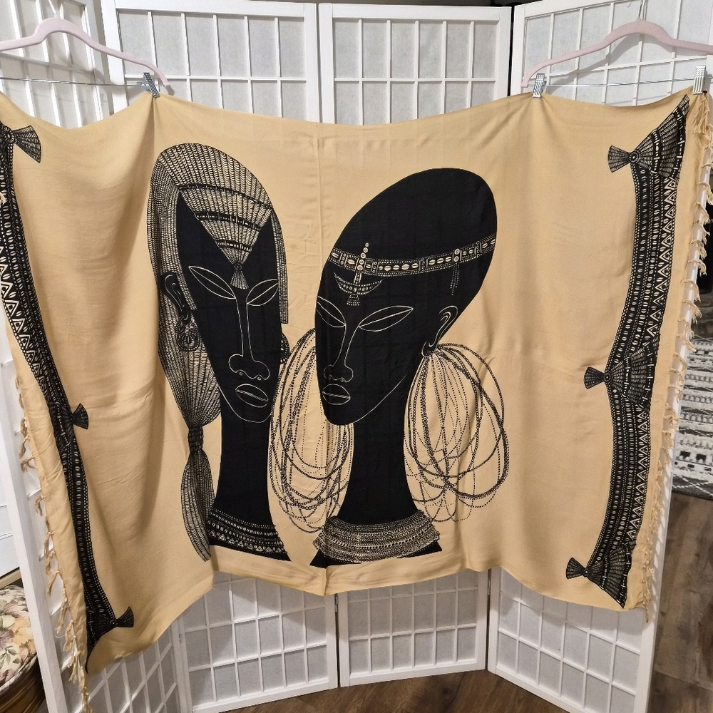 Vintage African Print Scarf Pareo Extra Large